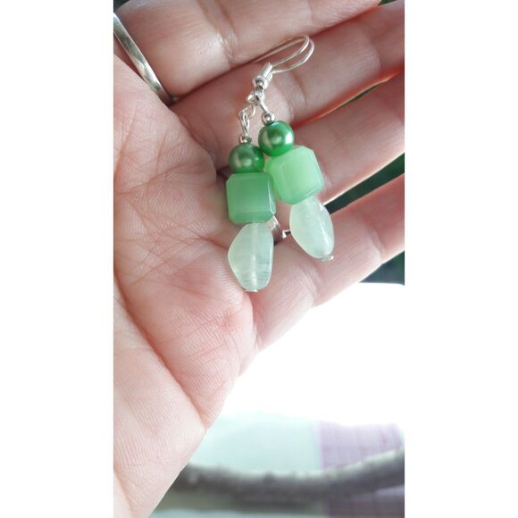 Artisan earrings  378# NEW boho Green linear stack earrings beach glass green d - Picture 4 of 5